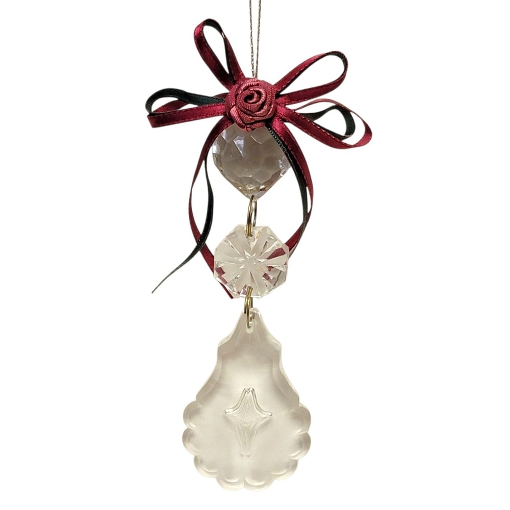 Victorian Style Chandelier Christmas Ornament Burgundy Green Rosette Acrylic